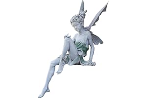 ALEMIN Hada Sentada Ornamento de Jardín 22 cm de Altura, Tudor y Turek Sentado Estatua de Hada Mágica, Elfos de Resina Figura de Jardín Escultura Figuras de Hadas con Alas