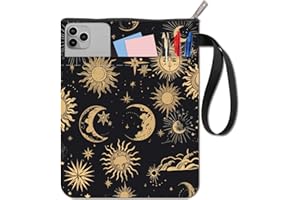 CRASPIRE Housse de Protection pour Livre de Soleil, Lune, Étoiles, Couverture de Livre en Tissu Lavable avec Fermeture Éclair et Poche Supplémentaire pour les Amateurs de Livres, Camarades de Classe