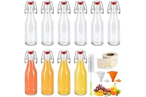 KIMIGO 10 Pezzi Bottiglie Vetro 250ml con Tappo Ermetico e Imbuto,Bottigliette di Vetro Piccole con Etichette e Imbuto,Bottiglie Riutilizzabili Bottiglie Vuote per Bevande Fatte in Casa,Birra,Succhi