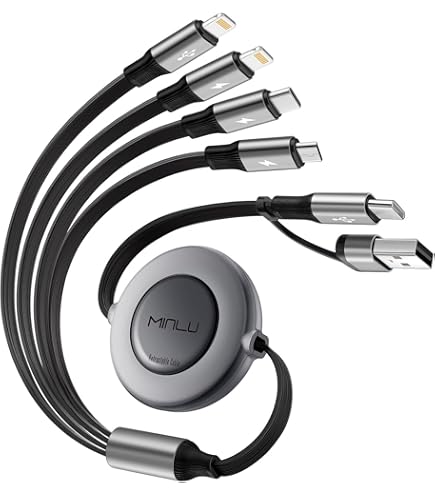 Minlu Multi-Oplaadkabel 4-in-2 – USB-A/C Naar Dual USB-C + Lightning + Micro USB – 1,8 M Gevlochten Universele Kabel Voor IPhone, Galaxy, Laptop, Android En Meer