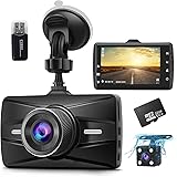 Dash Cam Front and Rear 1080P Full HD with 32GB SD Card Car Dual Dash Camera with F1.8 3 Inch IPS Screen Dashboard Camera Das