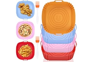 YIMOMOYI 4 Pezzi Teglie per Friggitrice ad Aria, Contenitori per Friggitrice ad Aria con Pennello, Reusable Cestino per Friggitrice ad Aria, Cestini Silicone Pot per Friggitrice (Quadrato)