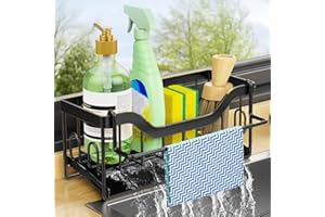 VILCEN Organizador de Fregadero para la Cocina, Soporte estropajos Fregadero de Cocina con Bandeja de Drenaje Autodrenante, Accesorios Organizador esponja de Lavado, Negro