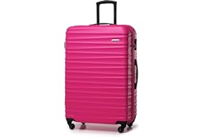 WITTCHEN Reisekoffer Groß Rollkoffer Trolley Großer Koffer Check-In Gepäck Hartschale aus ABS mit 4 Spinner-Rollen Zahlenschloss Teleskopgriff Groove Line Größe L rosa