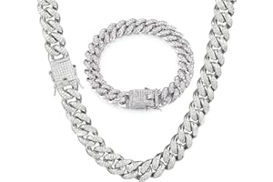 GIHENHAO Mens Cuban Link Chain 13MM Oro Argento Bling Miami Cubano Collana Diamante per gli uomini Iced-Out Hip Hop Gioielli Regalo per gli uomini(20inch+8.3inch)
