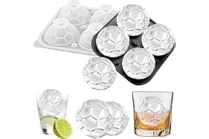 SOETDERT Silikonowa forma do kostek lodu z pokrywką, okrągła forma do lodu, nie zawiera BPA, duża forma do kostek lodu do kuchni, koktajli, whisky, napojów (piłka nożna)