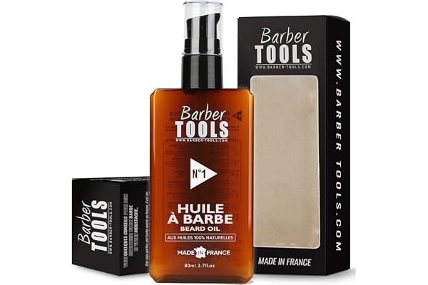 Huile Barbe, N°1, (80ml), 100% naturelles - MADE IN FRANCE - Favorise la Pousse de la Barbe - À base d’Huile de RICIN, 7 Huiles Végétales & 3 huiles essentielles & Vitamine E - Soin Barbe