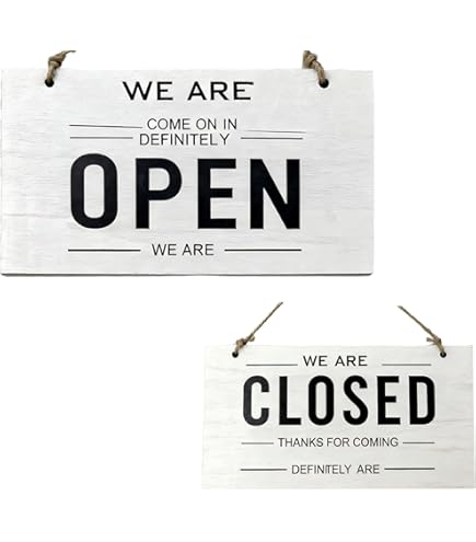 PLIGREAT Vintage Rosso Blu Stile Segni Aperti Doppio Lato Aperto Chiuso Insegna Bussiness Ore Di Benvenuto Segno Targa Per Negozio Al Dettaglio Bar Panetteria Negozio Appeso Porta Segno Con Catena