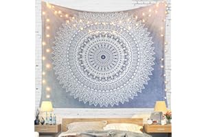 LOMOHOO Tapiz Mandala Colgante de Pared Flor Gris Tapiz Indio Tapiz de Pared Tapiz Bohemio Colcha India Manta de algodón de Decor Dormitorio de la Sala de Estar (L/148cmX200cm)