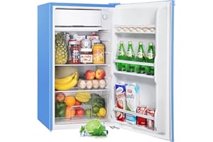 Upstreman 91L frigorifero con congelatore, piccolo frigorifero con scomparto per verdure e congelatore, termostato regolabile, mini frigorifero per dormitorio, camera da letto, ufficio, blu BR321