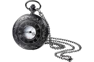 Jewelrywe Mechanische Taschenuhr Hollow mit Kette Legierung Silber Vintage Nummer Romano