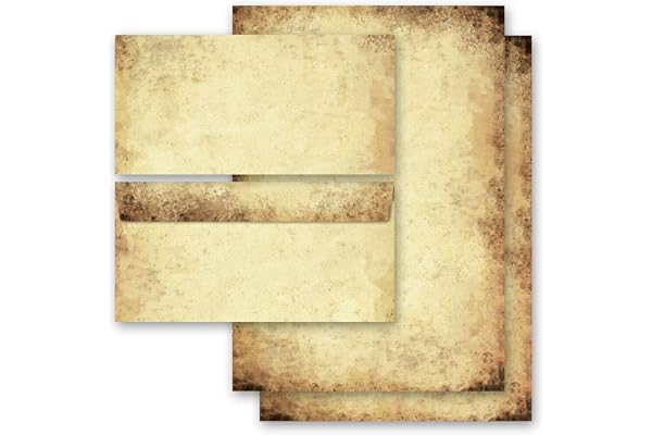 Set complet de 20 pièces Antique & Histoire, VIEUX PAPIER 10 feuilles de papier à lettres et 10 enveloppes DIN LONG sans fenêtre | Paper-Media