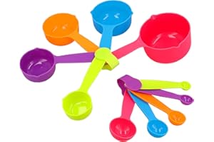 Rightox Measuring Cups and Spoons Food Graded Plastic Stackable Kitchen Utensil Set of 10 Multicolor