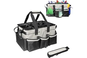 Boczif Sac de Nettoyage Portable, Organiseur de Fournitures de Nettoyage avec poignée, Bretelles et séparation Amovible, Organiseur d'outils de Nettoyage pour nettoyeurs et Femmes de ménage (Blanc)