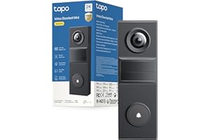 Tapo D205 Videocitofono 2K 3MP, Campo Visivo 160°, Rilevamento AI, IP54, Chiamata al Campanello, Alta Durata della Batteria da 5200mAh, Ricarica Veloce, Porta USB-C, Compatibile con Panello Solare