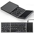 Arabic & English Foldable Bluetooth Keyboard with Touchpad,Rechargeable Wireless Portable Keyboard,Dual-Mode Bluetooth/USB Wired Pocket-Sized Travel Keyboard for i-O-S, Android, Windows, Mac OS(Black)