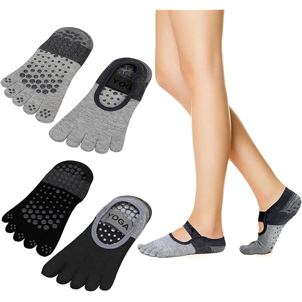 Kit Pilates Calzini Antiscivolo Per Yoga (5 Paia) - 100% Cotone Con Grip In Silicone - Taglia 35-39 Calze Antiscivolo Donna - Foto 1