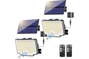 nipify Lampe Solaire Extérieur Detecteur de Mouvement【310 LED/3Mode/Angle d'éclairage 270 °】, Lumiere Solaire Extérieure avec Télécommande, Étanche Eclairage Exterieur Solaire avec Câble de 5M 2 pièce