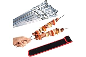 Profi BBQ Edelstahl Grillspieße, Extra Breit: 1 cm und Extra Stark 2 mm Dicke (10 St, 50cm) Fleischspieße, Schaschlikspieße Mangal Schampura Spieße Skewers Schaschlik Kebap Spiesse Grillspiesse