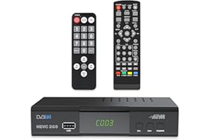 APM Décodeur TNT Full HD 1080p, Tuner TNT H.265 HEVC, Télécommande Simplifiée, Démodulateur DVB-T2 DVB-C Ports HDMI, Péritel, USB, Coax. Chaînes Terrestres Gratuites France Allemagne Espagne, 428002