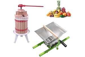 XINZI Presse à fruits 6 l + moulin à fruits de 7 l avec panier en bois et entonnoir en acier inoxydable - Presse-fruits mobile - Pour jus naturel fait maison - Raisin, baies, pommes