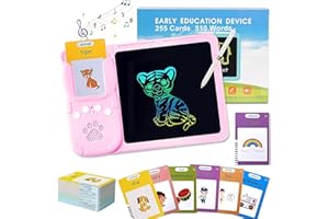 ZFISH Learning Educational Toys, Talking Flash Cards with LCD Writing Tablet for Toddlers, Preschool Learning Autism Sensory Toys for Autistic Children, Montessori Toys Gifts for Boys Girls Kids (Pink)