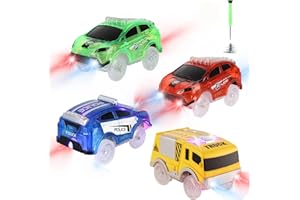 SAVE UNICORN Car Tracks Replacement, Glow in The Dark Toy Cars With 5 Flashing LED Lights, Racing Accessories Compatible With Most Tracks for Kids Boys and Girls (4 Pack)