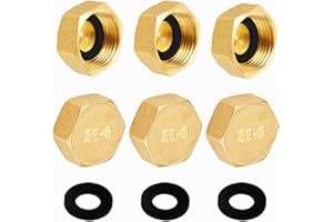 OMZSXK Messing Kappe 1/2 Zoll Innengewinde,6 Stück Blindstopfen Schlauchkappen Verschlusskappe 1/2 Zoll,Messingkappe Sechskant,Rohrkappe Endkappe Gewindefitting für Garten Wasserleitung