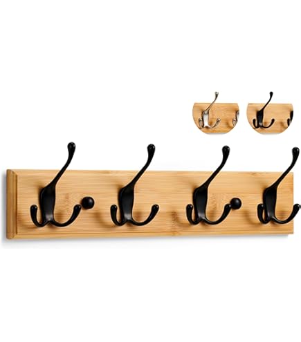 Five Appendiabiti A 4 Ganci In Legno E Metallo, L 42 Cm - Design Semplice E Moderno - 4
