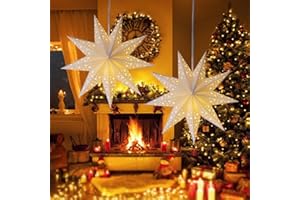 RPPIUP Estrella Navidad Papel, 45cm Estrellas Navidad iluminada, Estrella Papel Plegables, Estrélla Pápel iluminada Colgar, Estrélla Pápel Blanco, Estrellás iluminad para Decoraciones Navideñas (2 Pcs)