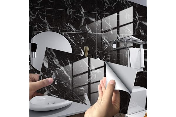 Hiser Rectangle Adhésive Décorative à Carreaux pour Salle de Bains et Cuisine Stickers Carrelage, Motif de Marbre 3D Mosaïque Imperméables Adhésive Décoration, 30x15cm (Noir,16Pièces)