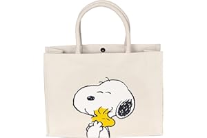 Kanguru, Bolso Mujer Snoopy con Manijas en Algodón, Tote Bag con Forro Interno Elegante y Bolsillo, Diseño Peanuts, Ideal para Shopping, Viaje, Universidad y Almuerzo, Sofisticada y Trendy