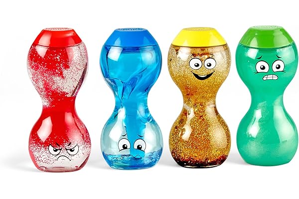 Learning Resources Express Your Feelings® Bouteilles Sensorielles Émotions Jouet Sensoriel Enfant Calme Montessori Coin Gestion Émotions Âge 4-11, Set de 4