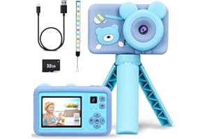 UENNM Kinder kamera, Digitalkamera Kinder 2''Bildschirm kinderkamera mit Stativ 32GB SD-Karte Selfie Kids Camera Kinder Fotoapparat Kamera Spielzeug für Mädchen Junge Weihnachten Geburtstag (Staubiges Blau)