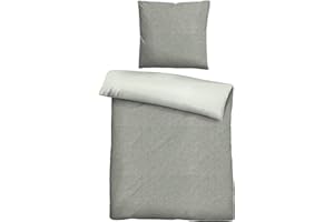 biberna 0840500 Wende-Bettwäsche Garnitur mit Kopfkissenbezug Melange-Flanell 1x 155x220 cm + 1x 80x80 cm, sturmgrau