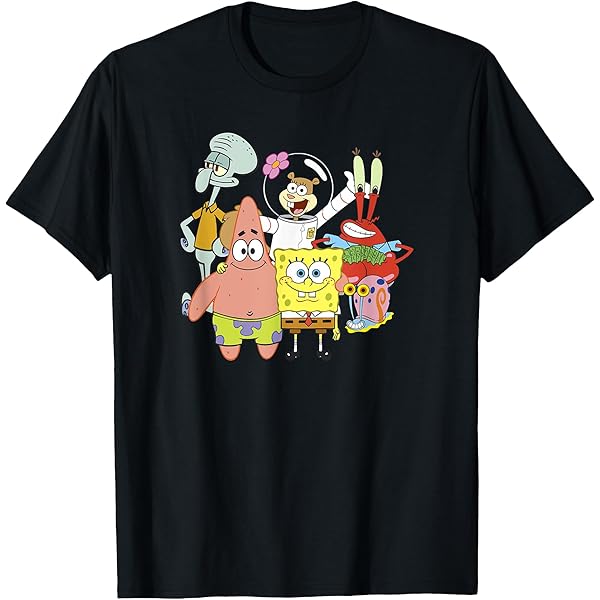 SpongeBob T-Shirt Damen - Graues Shirt Mit Schwammkopf, Patrick & Thaddäus