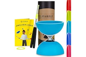 Diabolo Freizeitsport - Diabolo Set de Jonglage Pro -Roulement à Billes -Turquoise- Baguettes en Aluminium - Ficelle de Remplacement Supplementaire (160cm) - Guide inclu -Idéal pour Cadeaux
