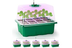 MIXC Seed Trays with Grow Light, 5 Pack Seed Trays with Lids, Propagators for Plants with Adjustable Lids and Clear Cell Tray, Propagator with 8 Full Spectrum Led Lamp Beads, For Indoor Plants, Green