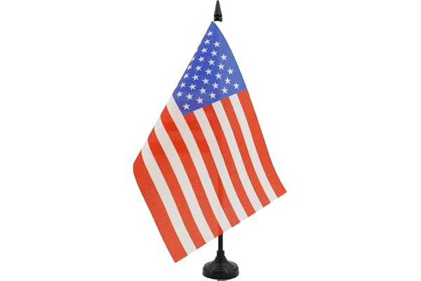 AZ FLAG - Drapeau De Table Etats-Unis 21x14 cm - Petit Drapeau Américain De Bureau 100% Polyester Avec Hampe De 25cm Et Socle En Plastique Noir