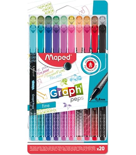 Maped Graph'Peps NEON – 6 Feutres Pointe Fine 0,4 Mm, Couleurs Néon (vert, Bleu, Rose, Corail, Orange, Jaune), Corps Triangulaire, Encre à L'eau