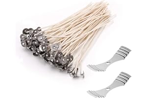 LUTER 100 Pieces Natural Cotton Core Candle Wicks,Low Smoke,6" Length,Pre-Tabbed, Slow Burn, and 2 Wick Centering Devices for Soy Beeswax Candle Making,DIY Candle