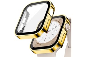 YuiYuKa Wasserdicht Hülle für Apple Watch Series 9/8/7 45mm 41mm mit Gehärtetem Glas Displayschutz,für iWatch Series 6/5/4/SE 44mm 40mm Voller Schutz Protective Case Ultra dünn[HD],Gold