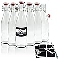 Volila Glass Bottles with Stoppers 500ml - 6 Pack Clear Swing Top for Homebrewing, Beverages, Kombucha, Wine, Vinegar and Oil - Flip Top with Leak Proof Caps, Labels, Pen and Brush
