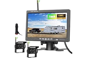 CAMECHO Kit Telecamere Retromarcia Wireless 1080P HD con Monitor 7 Pollici,2 Telecamere per Auto, Camper, Camion | Impermeabile IP68, Visione Notturna, Linee Guida, 12V-36V