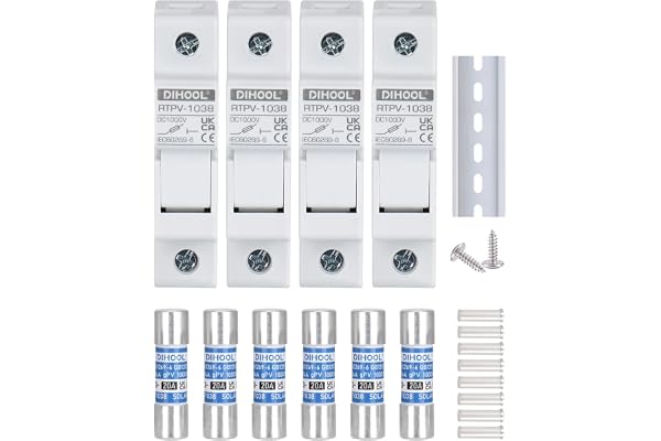 DIHOOL Solar PV säkringshållare 1-polig DC 1000V 10 x 38 mm DIN skenmontering, 20A säkring solcellsarmatur (4 st säkringshåll