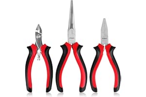 Hi-Spec Jeu de Pinces de Haute Résistance 3 Pièces: Pince Nez Extra-Long, Plat et Diagonale, Idéal pour le Travail du Métal, Modélisme 3D et Création de Bijoux