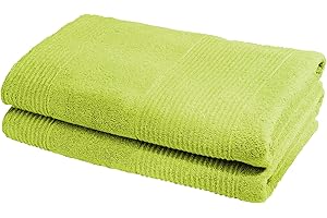 fleuresse Frottier 2828 2-częściowy zestaw ręczników kąpielowych, z bordiurą w paski i zawieszką, Ökotex Standard 100, waga 550 g/m², 70 x 140 cm, zielony