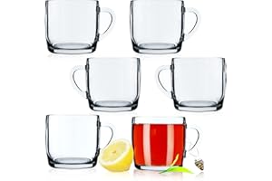 KADAX Tazze da Tè in Vetro Trasparente per Bevande Calde e Fredde, Bicchieri da Caffè con Manico e Base Stabile, Tazzine per Tisane (Set di 6, 310 ml)