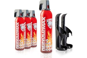 XENOTEC Premium Feuerlöschspray – 4 x 750ml – 2 Wandhalter - Stopfire – Autofeuerlöscher – REINOLDMAX – inklusive Wandhalterung schwarz – wiederverwendbar
