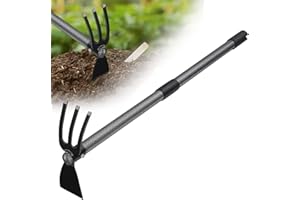 FLY HAWK Houe de Jardin, 76cm 2 en1 Binette Trident Outil de Jardin avec Longue poignée Réglable, Multifonctionnelle Houe pour Jardinage, Plantation de Mauvaises Herbes, Ameublissement du Sol